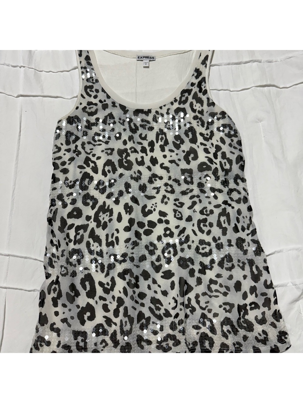 Express Women's Sequin Leopard Tank Top - Black and White